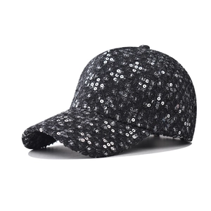 Thick black sequined denim baseball cap with minimalist vintage texture for men and women