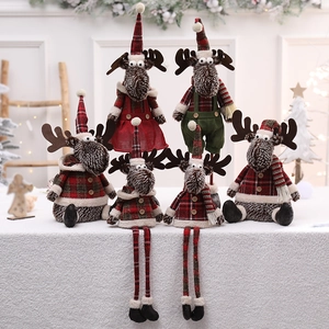 Poupées En Peluche De Renne De Noël Ornements Tissu Tricoté Écossais Décor De Famille D'élans Pour Bureau De Fête