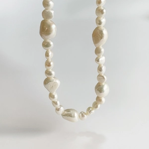 Baroque freshwater pearl necklace with natural irregular shapes and aurora luster finish