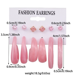Pink heart earring set with faux pearls and hoops showing detailed sizes and weight