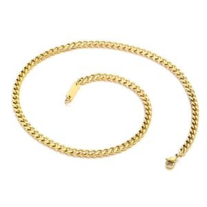 18K gold plated stainless steel Cuban link necklace with rectangular tag pendant