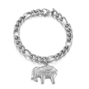 Minimalist silver chain bracelet featuring an intricate carved elephant charm for women