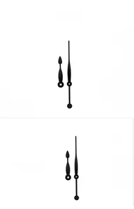 Detailed macro view of 952 matte black aluminum clock hands set on white background