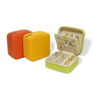 Mini Travel Jewelry Organizer Box PU Leather Cross Grain Portable Storage Case For Rings Necklaces Earrings Zipper