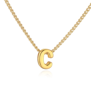 Polished gold plated bubble letter C pendant necklace on a minimalist link chain