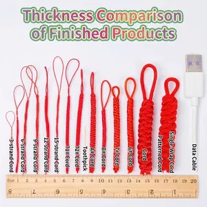 Red 1.5mm Chinese knot cord with size comparison against a ruler for DIY jewelry