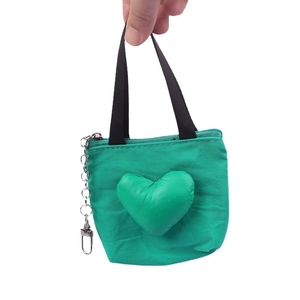 Mini green heart shaped shopping bag coin purse keychain with silver metal chain