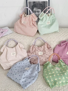 Borsa Tote Grande Da Donna Borsa A Mano In Poliestere A Quadri E Fiori Con Manici In Corda Intrecciata Estetica