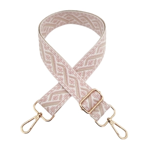 Rosa und beigefarbener Jacquard-Schultergurt 3,8 cm mit goldenen Metallschnallen für Taschen