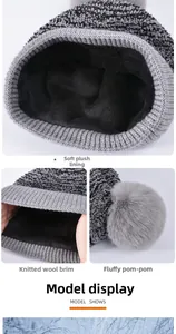 Detailed view of the thick fleece lining and ribbed cuff on this winter knit beanie