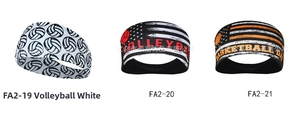 Close-up of elastic sports headbands featuring volleyball and basketball dad prints