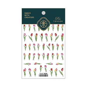 Cute tulip themed nail art stickers TS-627 featuring colorful floral patterns for manicure