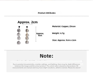 Détail montrant les dimensions et le poids de 6,7g des boucles d'oreilles zircon noir