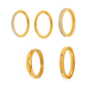Lot de 5 bagues dorées minimalistes avec cristaux étincelants et anneaux polis