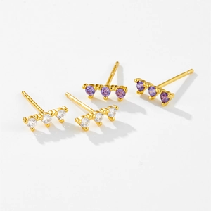 Elegant S925 sterling silver stud earrings with gold plating and sparkling zircon stones