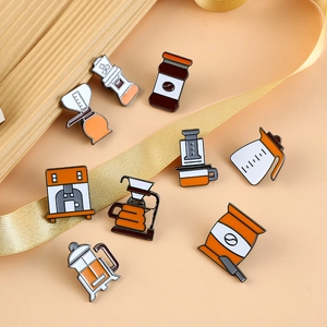 Coffee Theme Enamel Pin Badge Alloy Drip Oil Moka Pot Espresso Machine French Press Cartoon Jewelry For Backpack