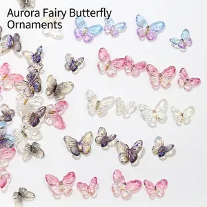 3D aurora butterfly nail charms in iridescent resin colors for DIY manicure art