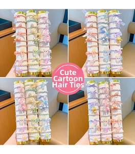 Assorted colorful high-elastic hair ties with cartoon rabbit and floral resin charms