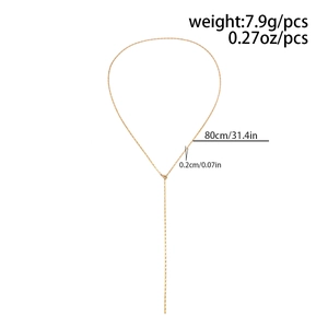 Detailed dimensions of gold Y-shaped necklace showing 80cm length and 7.9g weight