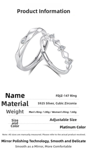 Detailed specs of S925 sterling silver adjustable rings with cubic zirconia inlay
