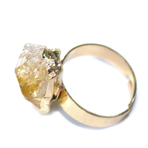 Natural yellow citrine raw stone gold plated adjustable ring with minimalist design