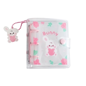 Cute pink bunny transparent PVC 3-hole mini photo album with matching charm and binder