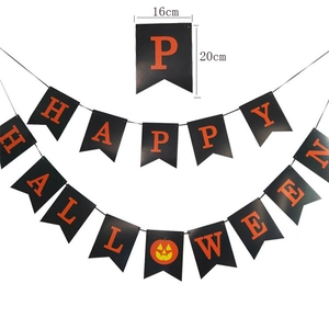 Detail of Happy Halloween banner showing 16x20cm black cardstock with orange glitter letters