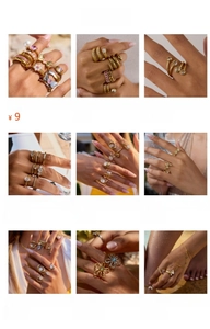 Collection de bagues en acier titane avec zircone rose et perles aux designs variés
