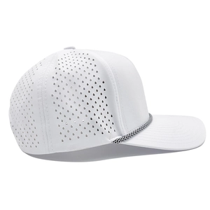 White quick-dry baseball cap with laser-perforated holes and braided rope detail