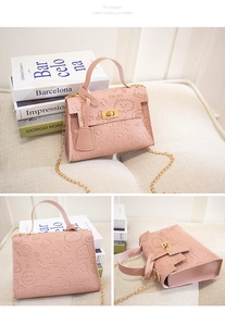 Rosafarbene Kelly-Tasche aus PU-Leder mit 3D-Graffiti-Prägung und goldener Kette