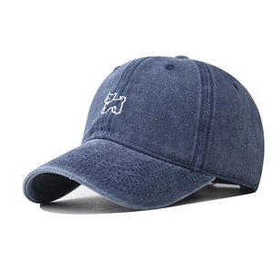 Casquette De Baseball En Coton Lavé Avec Chien De Dessin Animé Brodé Réglable Rétro Protection Solaire Extérieur Pour Hommes Femmes