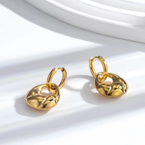 Polished gold croissant drop earrings in French vintage style for women's fashion
