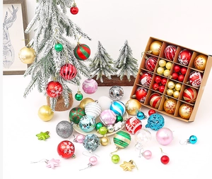 Detail of assorted Christmas ball ornaments in various colors and matte or glossy finishes