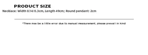 Detailed size chart showing double layer necklace chain length and coin pendant dimensions