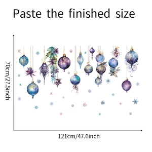 Detailed dimensions of watercolor Christmas snowflake wall decals measuring 121cm by 70cm