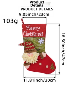 Detailed dimensions of a plush Christmas stocking with 3D Santa and festive embroidery
