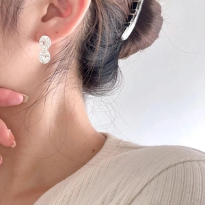 Minimalist 925 sterling silver irregular double hoop earrings with hammered texture