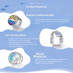 Detailed view of S925 silver ocean-themed beads with enamel sun and colorful resin starfish