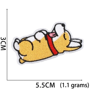 Detailed Corgi dog embroidery patch measuring 5.5cm by 3cm with white border