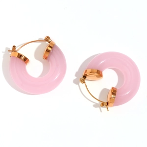 French vintage style pink acrylic hoop earrings with 18K gold plated stainless steel