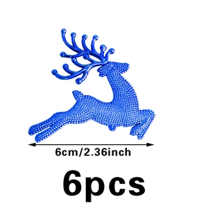 Blue glitter reindeer ornaments for Christmas tree decoration, 6cm size set of 6 pieces