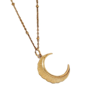18k gold plated stainless steel crescent moon pendant necklace with satellite chain