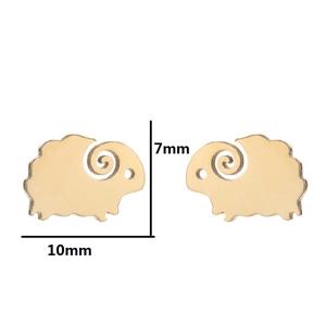 Minimalist golden sheep stud earrings in stainless steel, measuring 10mm by 7mm size