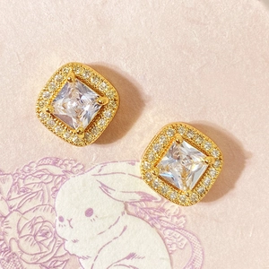 Square Halo Stud Earrings With AAA Zircon In Brass 18K Gold Plated Geometric Fashion Elegant Jewelry For Women