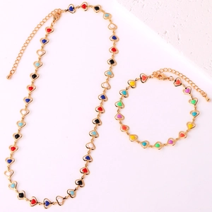 Heart Necklace And Bracelet Brass 18K Gold Plated Colorful Enamel Oil Dripped Fashion Niche Jewelry For Women Girls