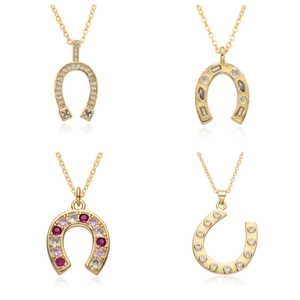 Horseshoe Pendant Necklace Lucky U Shape 18K Gold Plated Copper Sparkling Zircon Trendy Fashion Jewelry For Women