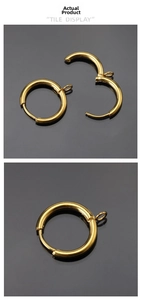 Detailed view of 18k gold plated stainless steel hoop earring clasp in open and closed state
