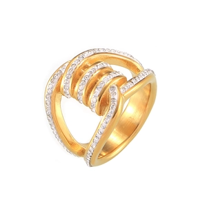 Anillo geométrico de doble capa bañado en oro de 18k con brillantes diamantes de imitación
