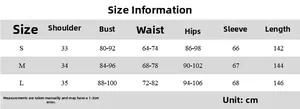 Detailed size chart for the lace patchwork slim fit long sleeve summer dress with measurements