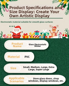 Macro detail of PVC Christmas window stickers showing multiple sizes from S to XXL